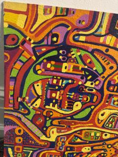 MID CENTURY COLORFUL COMPLEX ABSTRACT PAINTING ON BOARD BY LOUISE ABRAMS - 4605252