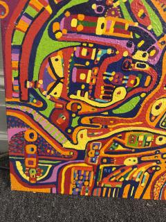 MID CENTURY COLORFUL COMPLEX ABSTRACT PAINTING ON BOARD BY LOUISE ABRAMS - 4605253