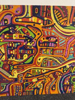 MID CENTURY COLORFUL COMPLEX ABSTRACT PAINTING ON BOARD BY LOUISE ABRAMS - 4605254