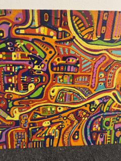MID CENTURY COLORFUL COMPLEX ABSTRACT PAINTING ON BOARD BY LOUISE ABRAMS - 4605255