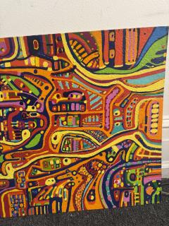 MID CENTURY COLORFUL COMPLEX ABSTRACT PAINTING ON BOARD BY LOUISE ABRAMS - 4605261