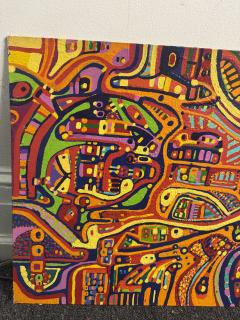 MID CENTURY COLORFUL COMPLEX ABSTRACT PAINTING ON BOARD BY LOUISE ABRAMS - 4605262