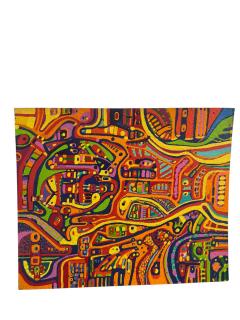 MID CENTURY COLORFUL COMPLEX ABSTRACT PAINTING ON BOARD BY LOUISE ABRAMS - 4698104