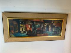 MID CENTURY CUBIST VILLAGE SQUARE SCENE PAINTING - 1527981