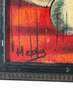 MID CENTURY CUBISTIC ORANGE STILL LIFE WITH BOTTLES FRUIT PAINTING - 4649137
