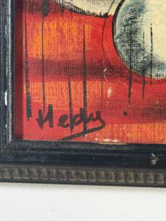MID CENTURY CUBISTIC ORANGE STILL LIFE WITH BOTTLES FRUIT PAINTING - 4649140