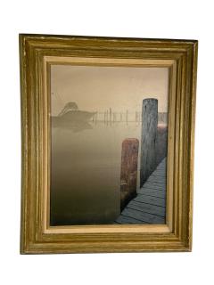 MID CENTURY FISHING BOAT WITH DOCK IN SUNRISE PAINTING SIGNED ZOPH - 4503231