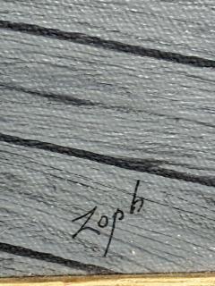 MID CENTURY FISHING BOAT WITH DOCK IN SUNRISE PAINTING SIGNED ZOPH - 4503236