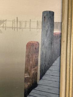 MID CENTURY FISHING BOAT WITH DOCK IN SUNRISE PAINTING SIGNED ZOPH - 4503241