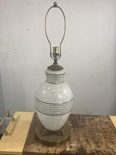 MID CENTURY FRENCH WHITE MOTTLED GLASS AND GOLD RINGED GLASS LAMPS - 4140609