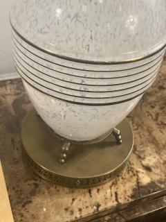 MID CENTURY FRENCH WHITE MOTTLED GLASS AND GOLD RINGED GLASS LAMPS - 4140610