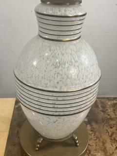 MID CENTURY FRENCH WHITE MOTTLED GLASS AND GOLD RINGED GLASS LAMPS - 4140611