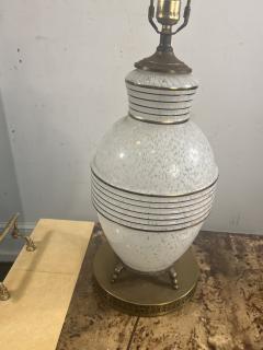 MID CENTURY FRENCH WHITE MOTTLED GLASS AND GOLD RINGED GLASS LAMPS - 4140613