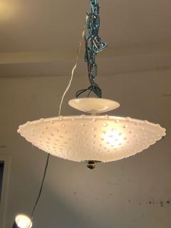 MID CENTURY FROSTED GLASS AND BRASS FLUSH MOUNT CHANDELIER - 3042956