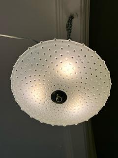 MID CENTURY FROSTED GLASS AND BRASS FLUSH MOUNT CHANDELIER - 3042958