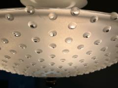 MID CENTURY FROSTED GLASS AND BRASS FLUSH MOUNT CHANDELIER - 3042959
