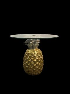 MID CENTURY GILT SILVER CARVED WOOD PINEAPPLE SIDE TABLE - 4488112