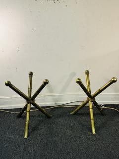 MID CENTURY GOLDTONE METAL BAMBOO DESIGN TRIPOD TABLES - 3960593