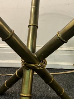 MID CENTURY GOLDTONE METAL BAMBOO DESIGN TRIPOD TABLES - 3960595