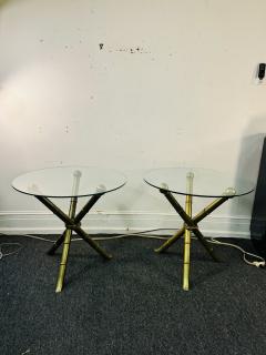 MID CENTURY GOLDTONE METAL BAMBOO DESIGN TRIPOD TABLES - 3960596