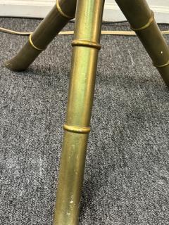 MID CENTURY GOLDTONE METAL BAMBOO DESIGN TRIPOD TABLES - 3960598