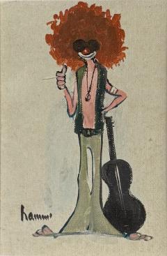 MID CENTURY HIPPY CLOWN WITH GUITAR PAINTING - 4401589