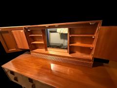 MID CENTURY ILLUMINATED SIX DRAWER WALNUT VANITY WITH SIDE PULL OUT MIRRORS - 4485561