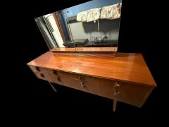 MID CENTURY ILLUMINATED SIX DRAWER WALNUT VANITY WITH SIDE PULL OUT MIRRORS - 4485563