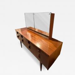 MID CENTURY ILLUMINATED SIX DRAWER WALNUT VANITY WITH SIDE PULL OUT MIRRORS - 4485588