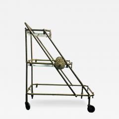 MID CENTURY ITALIAN BRASS AND GLASS TRIPLE TIER BAR CART - 4277177