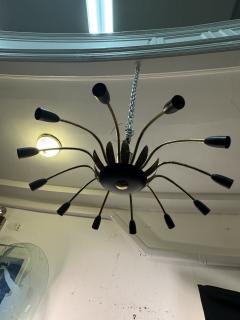 MID CENTURY ITALIAN BRASS BLACK FLOWER FORM 12 LIGHT SPUTNIK CHANDELIER - 4404105