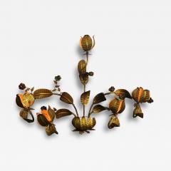 MID CENTURY ITALIAN GILT METAL PALM FROND ROSES ILLUMINATED WALL SCULPTURE - 4105722