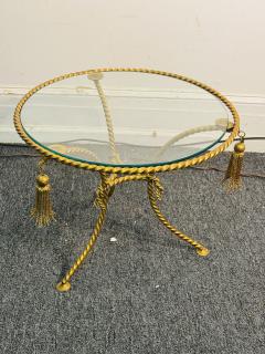 MID CENTURY ITALIAN GILT METAL ROPE AND TASSLE THREE LEGGED SIDE TABLE - 4156686