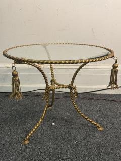 MID CENTURY ITALIAN GILT METAL ROPE AND TASSLE THREE LEGGED SIDE TABLE - 4156691