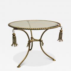 MID CENTURY ITALIAN GILT METAL ROPE AND TASSLE THREE LEGGED SIDE TABLE - 4277182