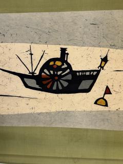 MID CENTURY JAPANESE RICE PAPER SCROLL OF A BOAT BUOY - 4637250