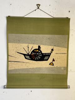 MID CENTURY JAPANESE RICE PAPER SCROLL OF A BOAT BUOY - 4637253