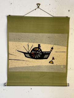 MID CENTURY JAPANESE RICE PAPER SCROLL OF A BOAT BUOY - 4637254