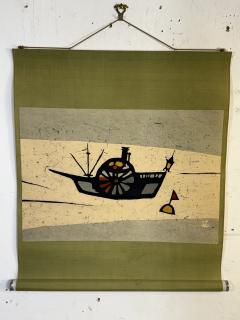 MID CENTURY JAPANESE RICE PAPER SCROLL OF A BOAT BUOY - 4637256