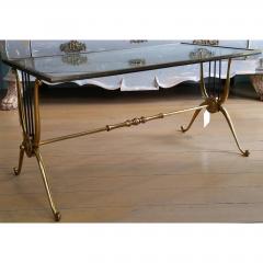 MID CENTURY LYRE DESIGN BRASS COFFEE TABLE WITH CLEAR GLASS TOP PAIR - 795902