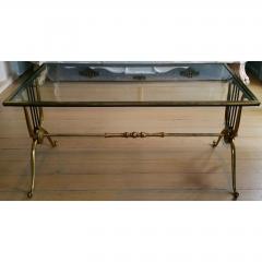 MID CENTURY LYRE DESIGN BRASS COFFEE TABLE WITH CLEAR GLASS TOP PAIR - 795908