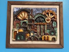 MID CENTURY MULTI COLOR ABSTRACT TERRACOTTA FRAMED PLAQUE - 3534226