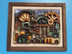 MID CENTURY MULTI COLOR ABSTRACT TERRACOTTA FRAMED PLAQUE - 3534230