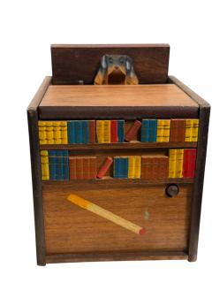 MID CENTURY MUSICAL PAINTED WOOD DOG RETRIEVING CIGARETTE BOXES - 4523964