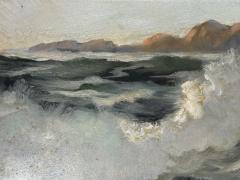MID CENTURY OCEAN WAVES ON ROCKY COAST PAINTING IN ORIGINAL CUSTOM CERUSED FRAME - 4649208