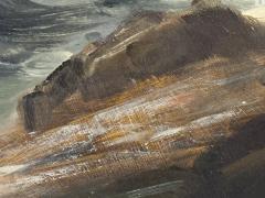 MID CENTURY OCEAN WAVES ON ROCKY COAST PAINTING IN ORIGINAL CUSTOM CERUSED FRAME - 4649209