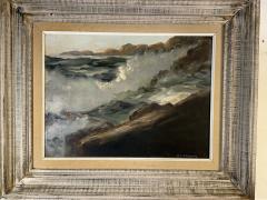 MID CENTURY OCEAN WAVES ON ROCKY COAST PAINTING IN ORIGINAL CUSTOM CERUSED FRAME - 4649215
