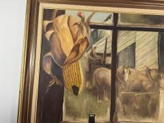 MID CENTURY PAINTING OF HORSES WINDOW MOONSHINE JUG WITH EAR OF CORN - 4649185