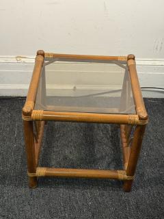 MID CENTURY PAIR OF BAMBOO RATTAN AND GLASS END TABLES - 4283046
