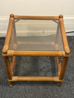 MID CENTURY PAIR OF BAMBOO RATTAN AND GLASS END TABLES - 4283050